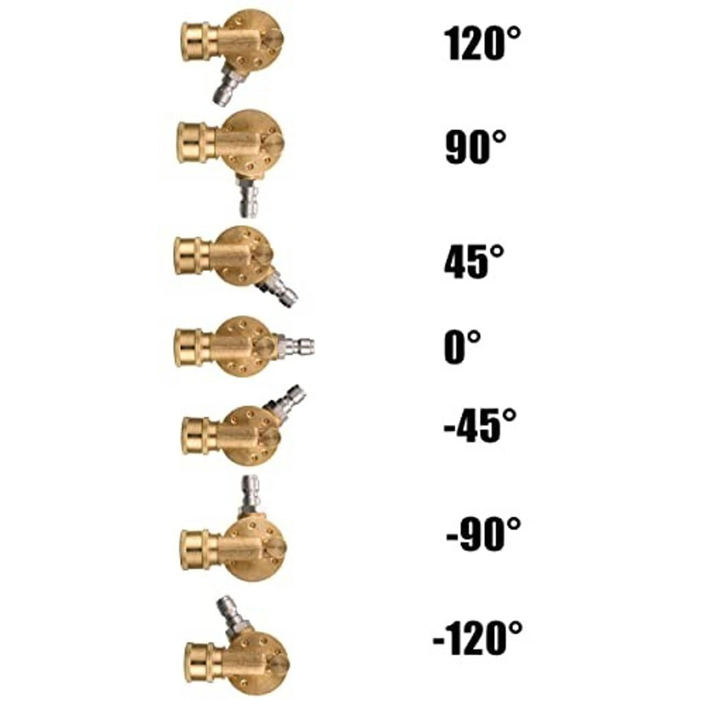 Pivoting coupler with multiple nozzle angle positions, rotation settings shown