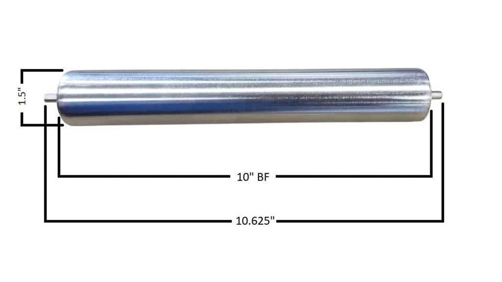 Galvanized steel conveyor roller size drawing, 1.5" diameter and 10" BF length