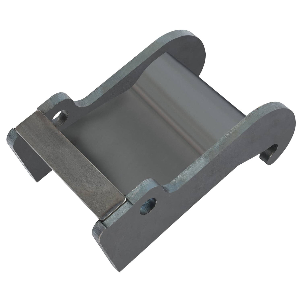 Excavator quick-attach coupler bracket with open center cradle and two side mounting holes