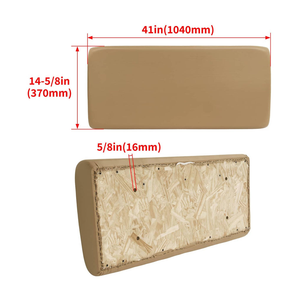 Tan seat cushion assembly showing top and underside padding layers
