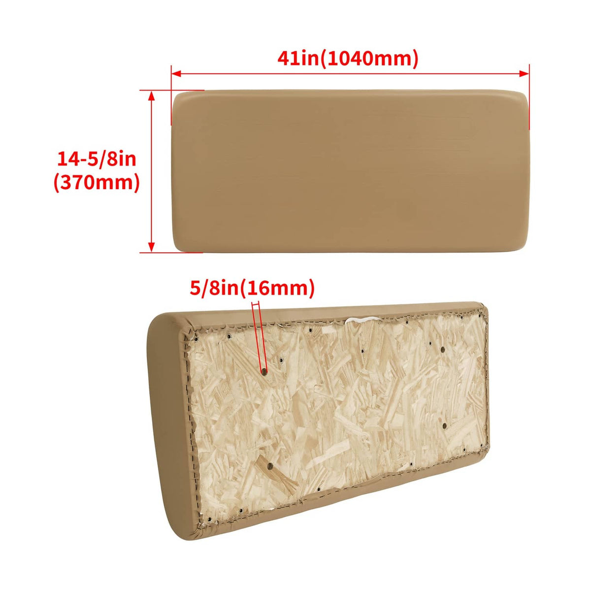 Tan seat cushion assembly showing top and underside padding layers