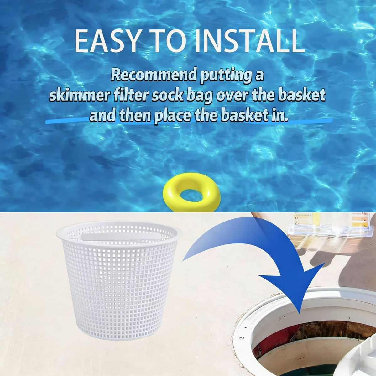 White pool skimmer basket with handle, perforated mesh design for skimmer filtration