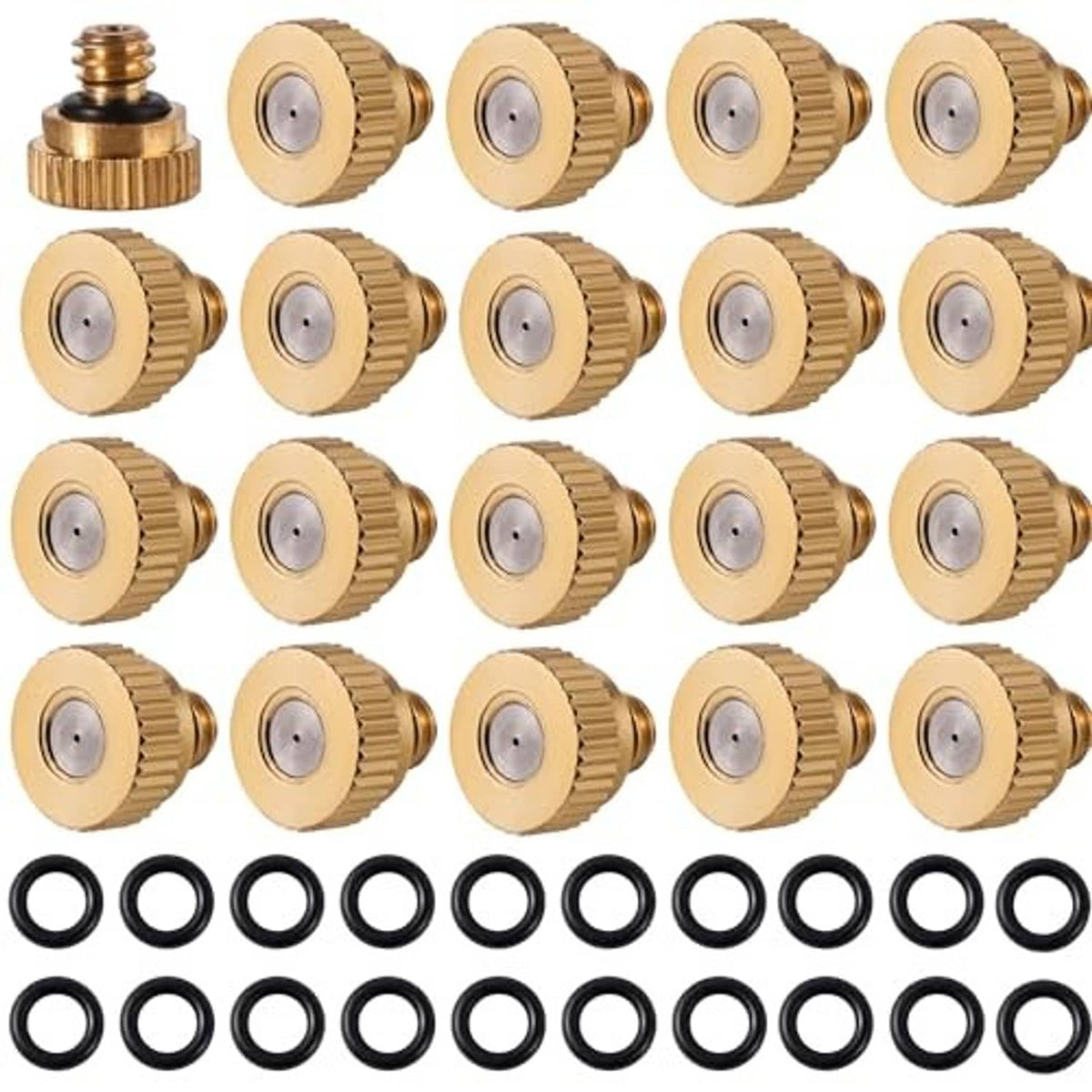 Brass misting nozzles and black O-rings, 20-pack for water cooling systems