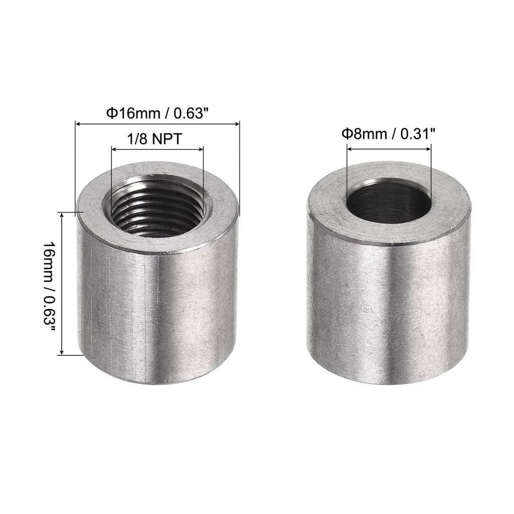 304 stainless steel weld coupling, female NPT threads shown from top