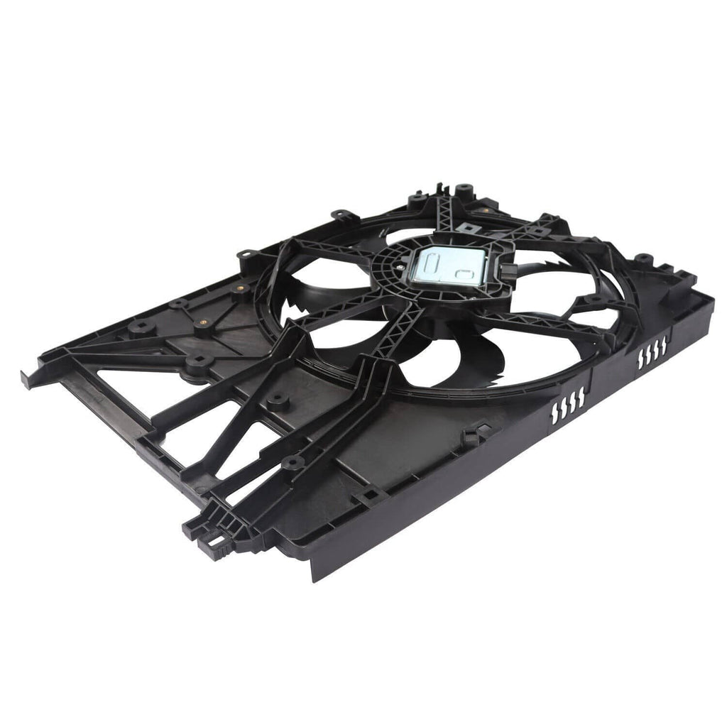 Radiator cooling fan assembly with black fan shroud and support bars
