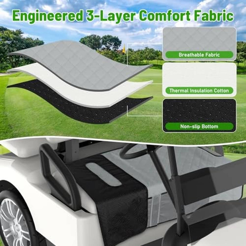 Grey golf cart seat cover blanket with quilted top and non-slip underside