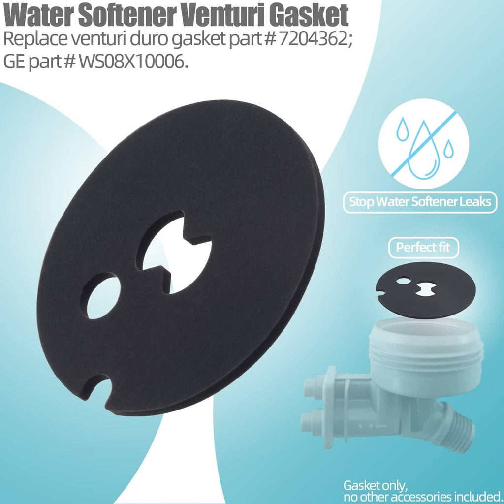 Black venturi gasket with center cross-shaped cutout and two mounting holes