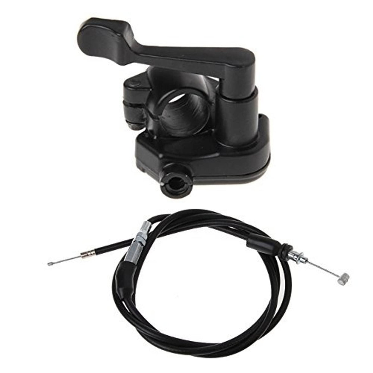 Black thumb throttle cable control with housing and two cable ends