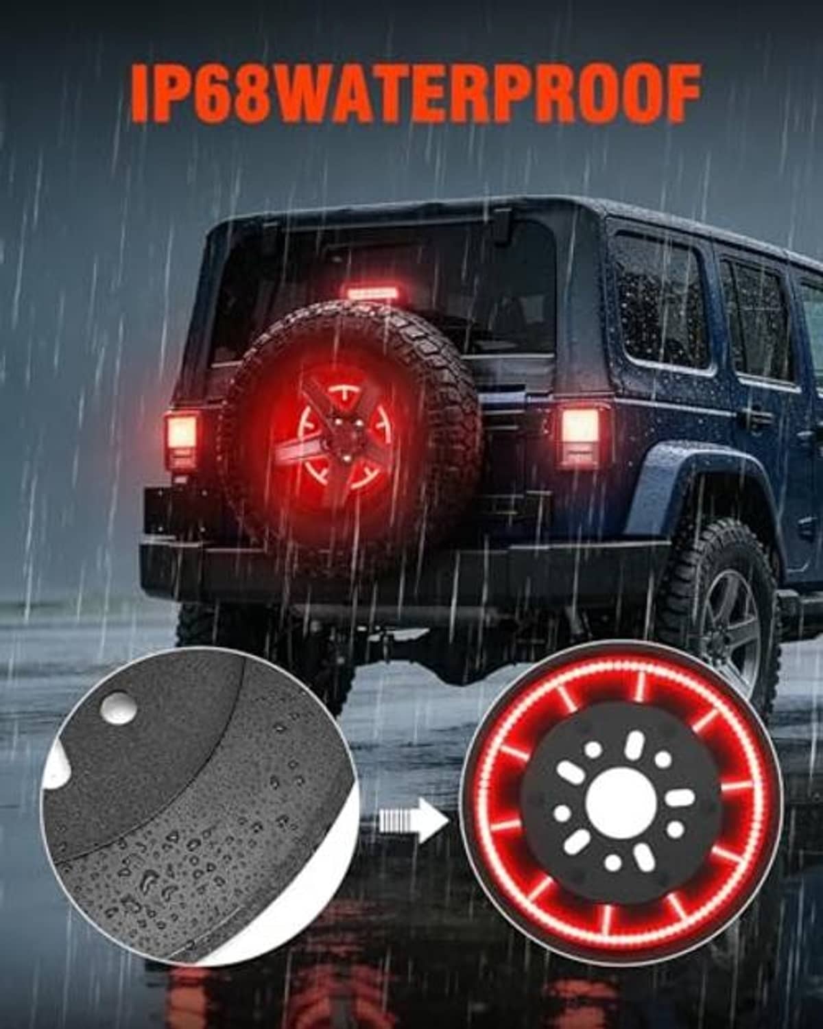 Spare tire brake light module with glowing red LED ring