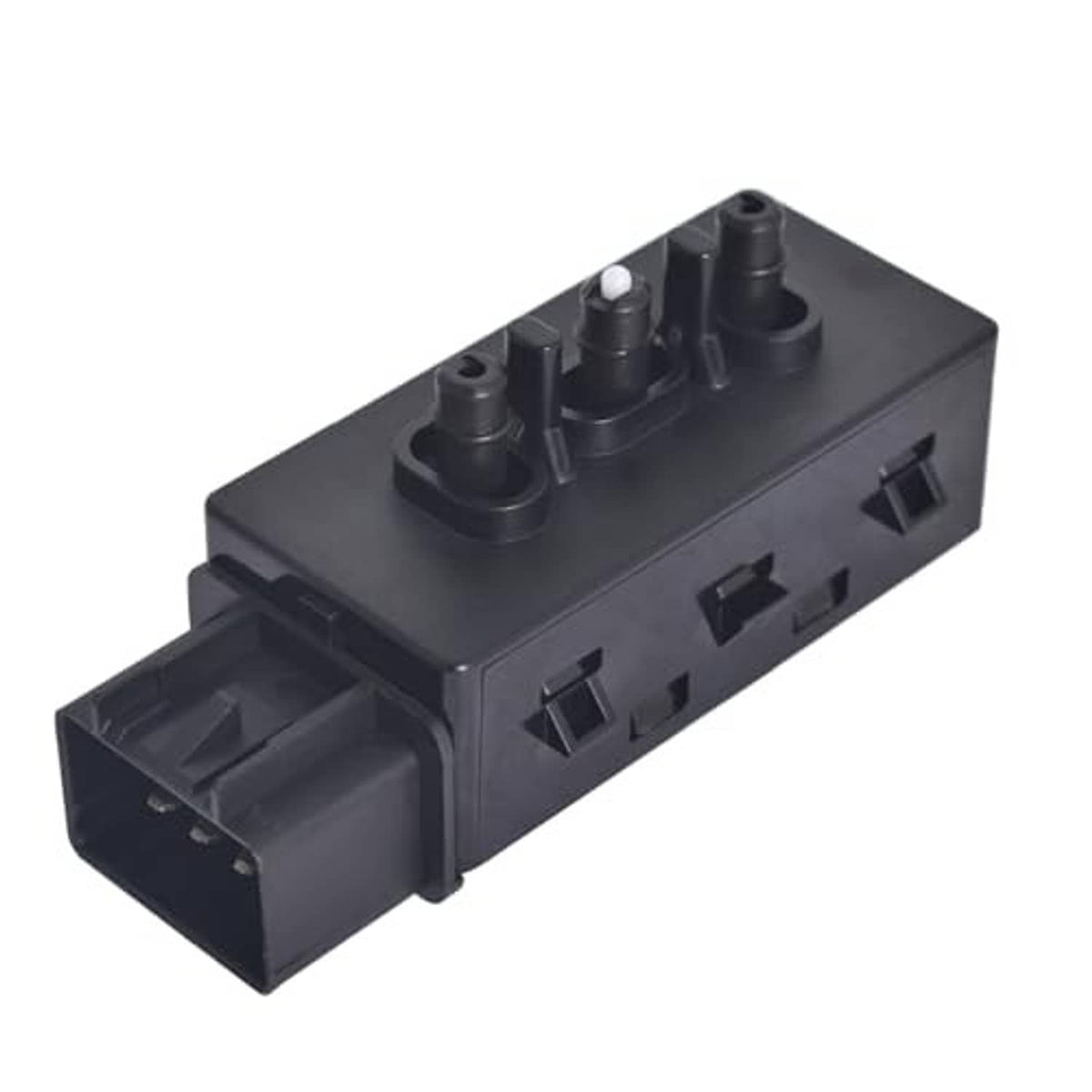 Black power seat switch module angled view with top posts and side mounting tabs