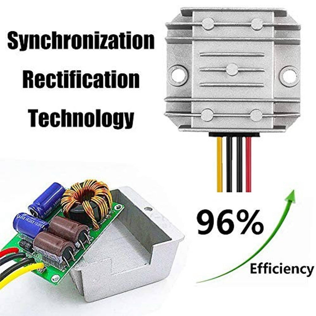 DC buck-boost power converter board with finned heatsink and cooling fins