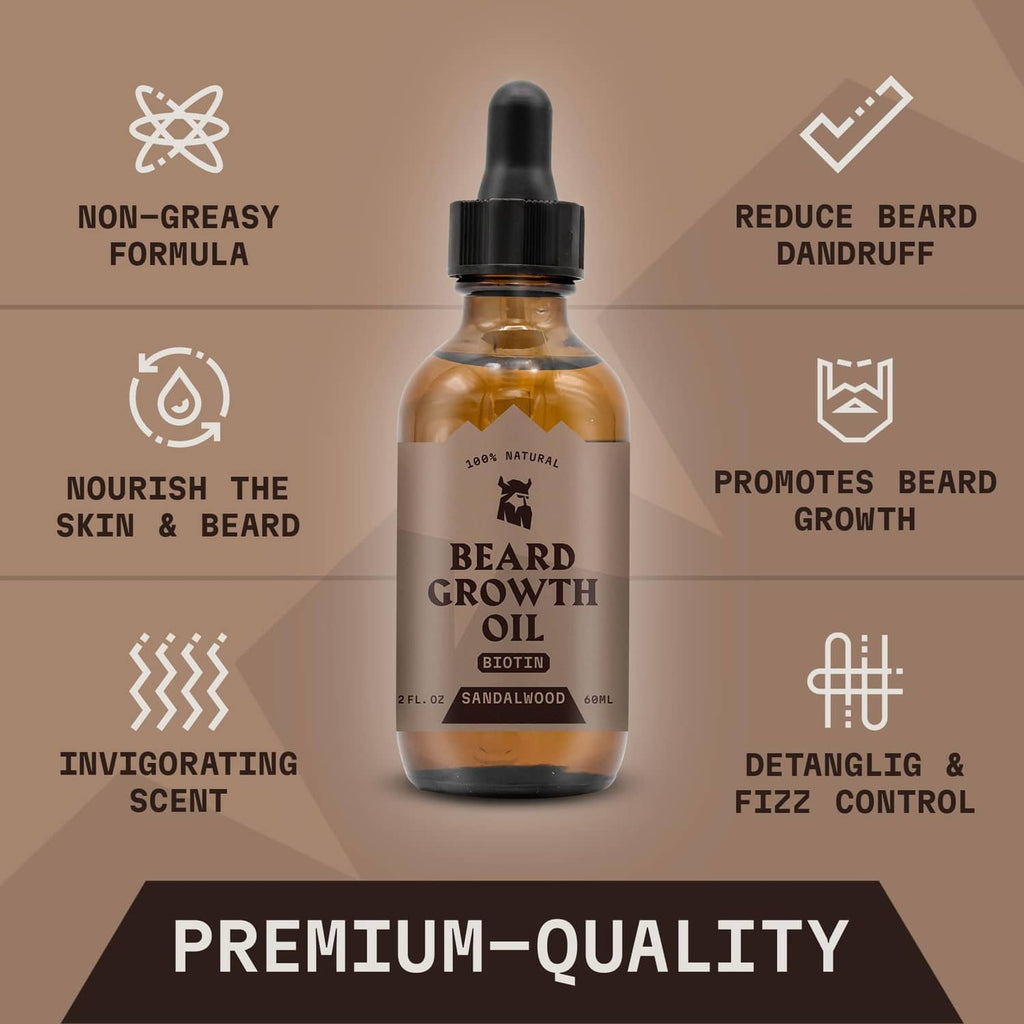 Sandalwood biotin beard growth oil bottle, black pump cap