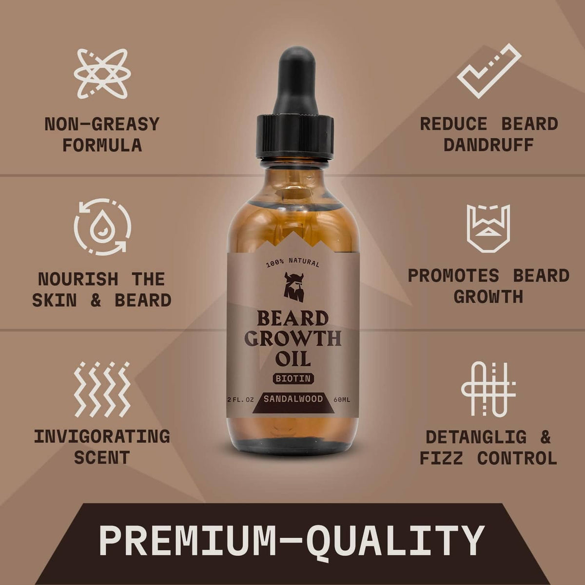 Sandalwood biotin beard growth oil bottle, black pump cap