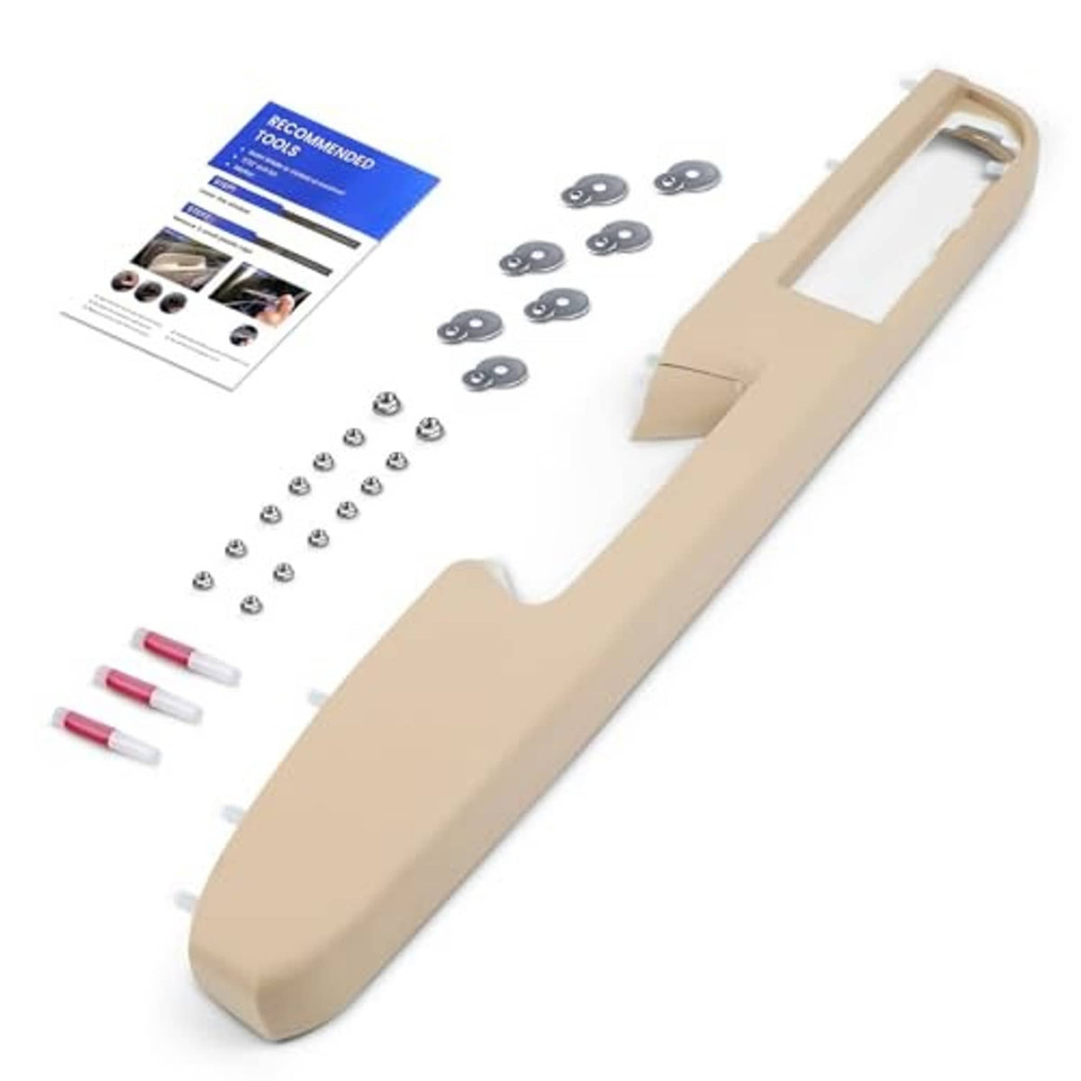 Tan front left armrest repair kit parts set with armrest cover and mounting hardware