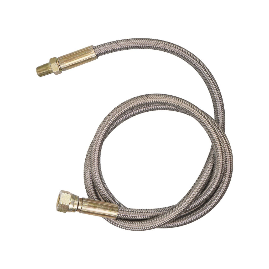 Dual stainless braided oil lines with brass flare-style end fittings