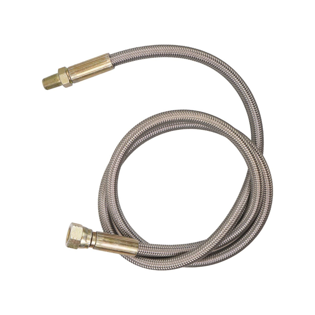 Dual stainless braided oil lines with brass flare-style end fittings