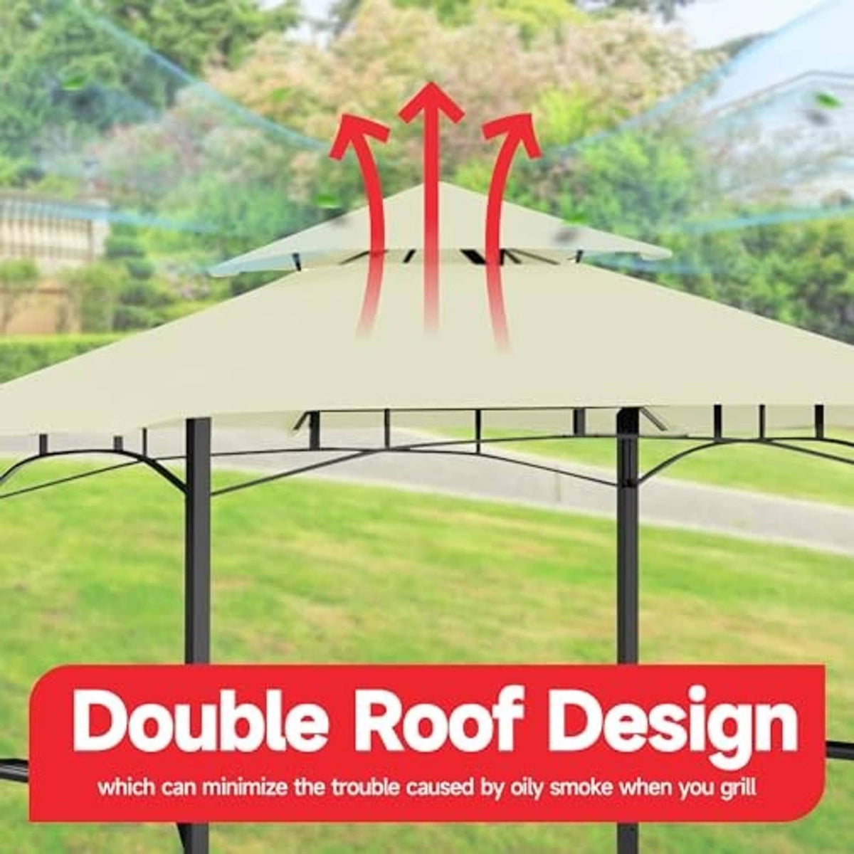 Cream double-roof replacement canopy top with center vent, outdoor gazebo cover