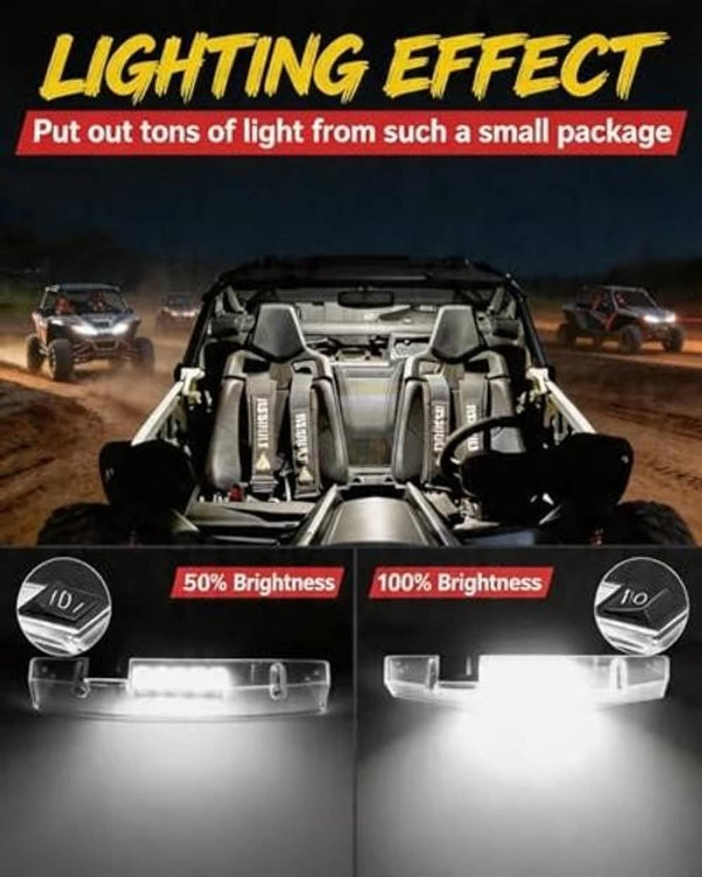 Bright LED light bar emitting white light from clear housing with yellow LEDs