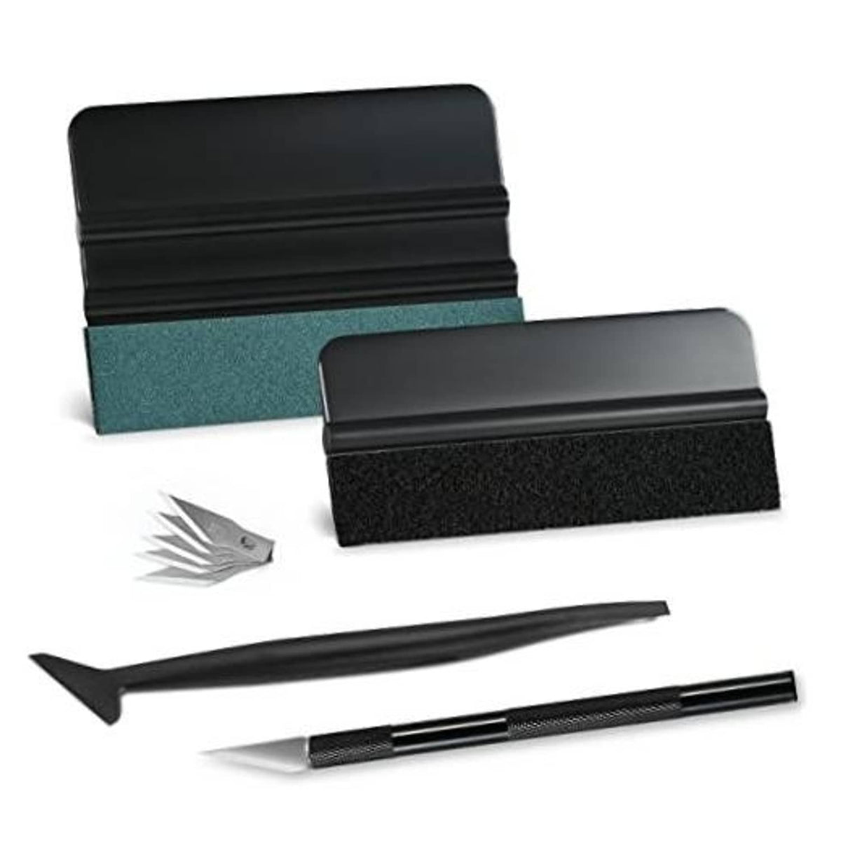 Window tint installation squeegee tools set with felt pads and edge blades