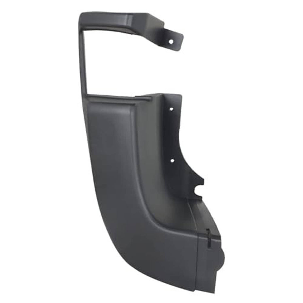 Rear left bumper side end cap cover, dark gray curved panel with top mounting bracket