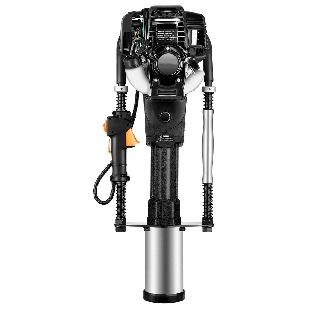 Gas T post driver with rear engine components and silver guide sleeve