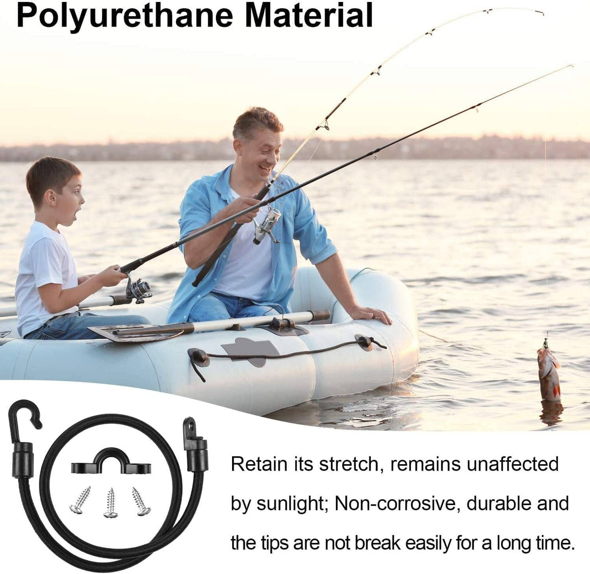 Black polyurethane rod strap holder set with hooks, curved mount brackets, and screws