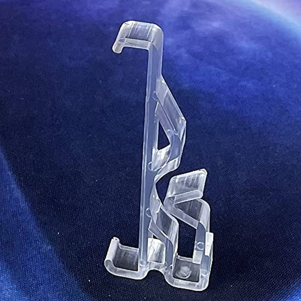Single clear plastic valance retainer clip with concealed grab hooks
