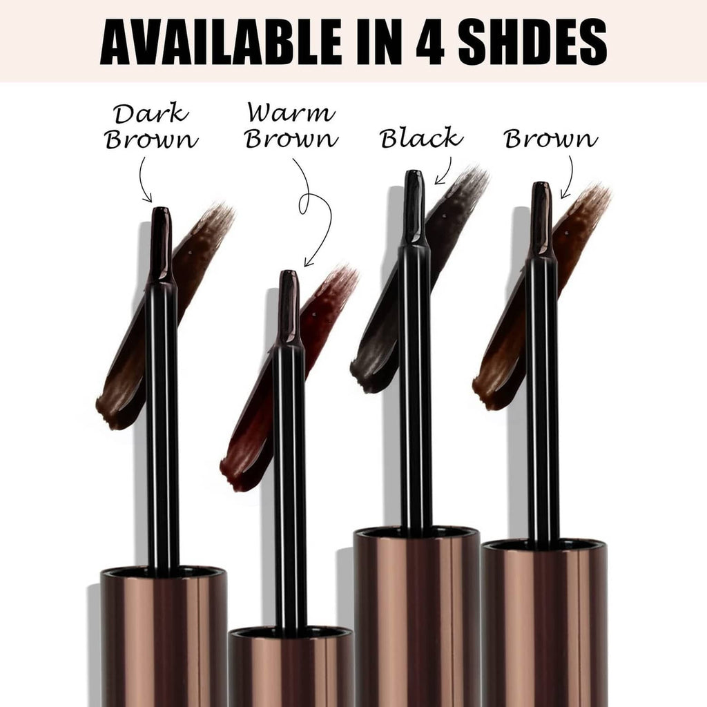 Peel-off eyebrow tint gel applicators in four shades: dark brown, warm brown, black, brown