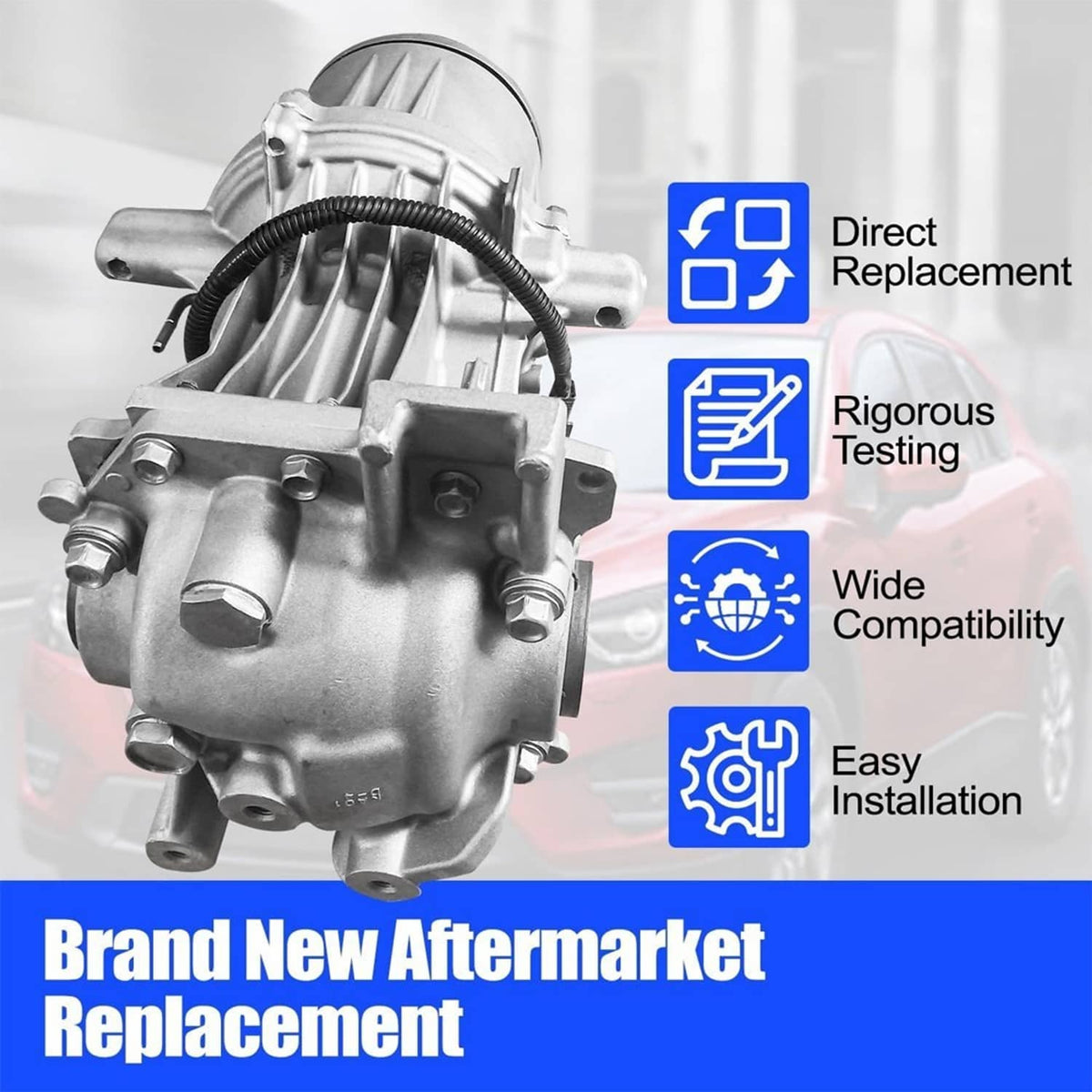 Silver rear axle differential carrier assembly with sensor wiring and mounting bolts