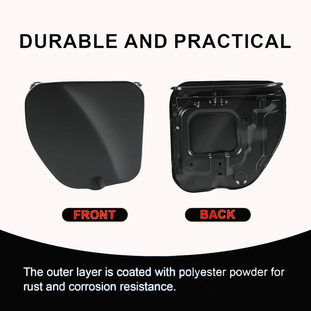 Black fuel filler lid cap with front cover and rear housing backing plate