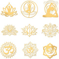 Set of 9 gold chakra and lotus stickers, including Om and mandala symbols