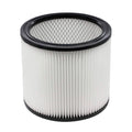 White pleated vacuum filter cylinder with black rim and fine mesh top screen