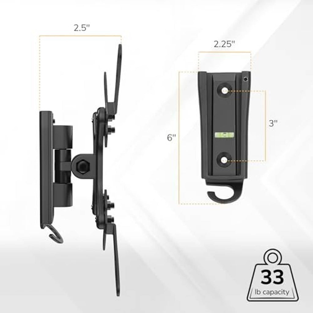 Black RV TV wall mount with dual wall plates, slim profile and cable management loop