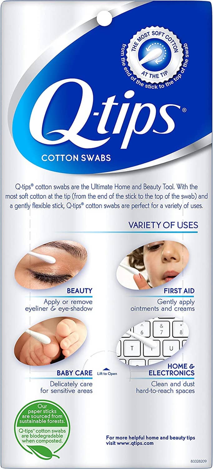 Cotton swab variety pack in plastic blister with swabs and usage icons on front