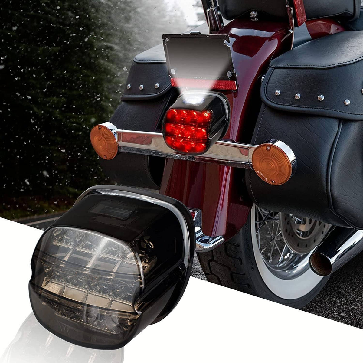 LED rear tail light with red brake LEDs and amber side marker lights