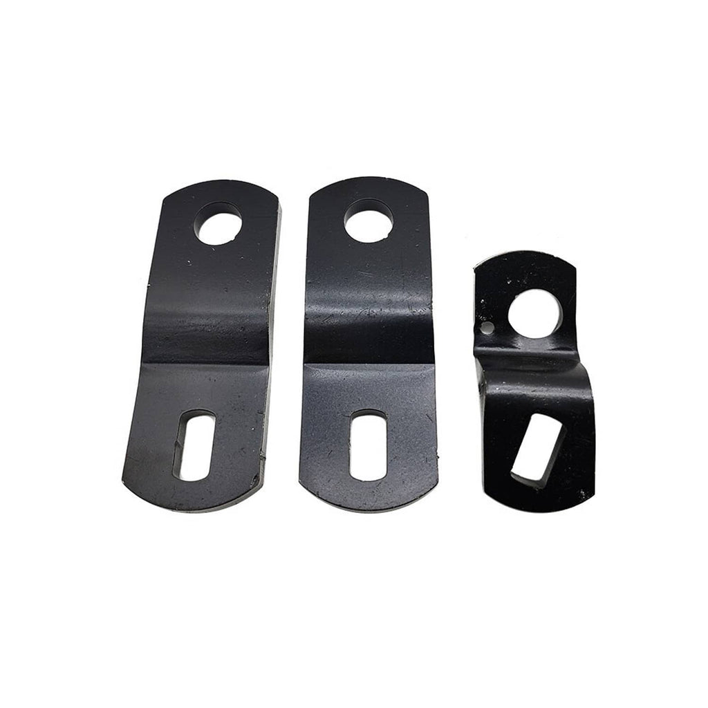 Black shifter linkage straps with mounting slots and holes