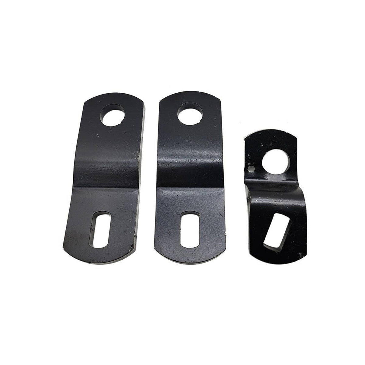 Black shifter linkage straps with mounting slots and holes