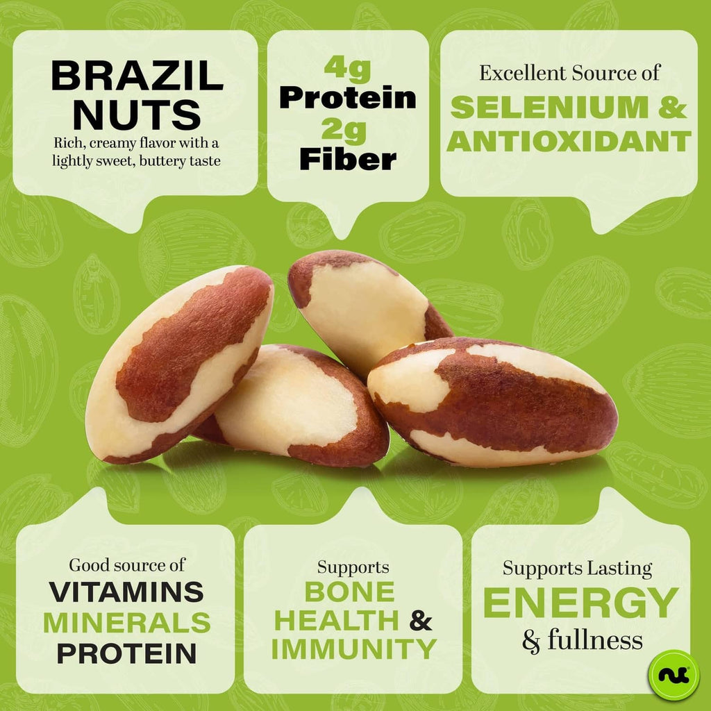 Roasted Brazil nuts halves in green promotional layout