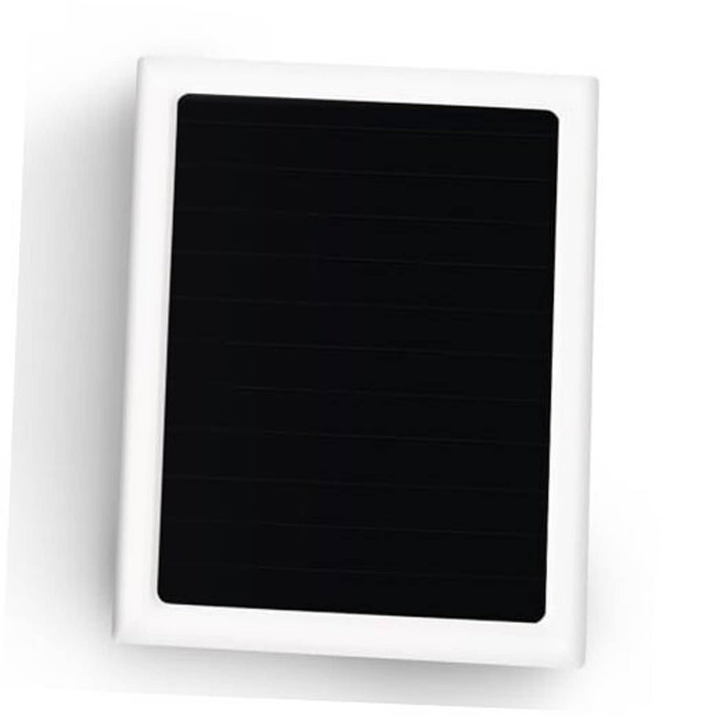 White-framed solar panel charger with black photovoltaic panel, front view