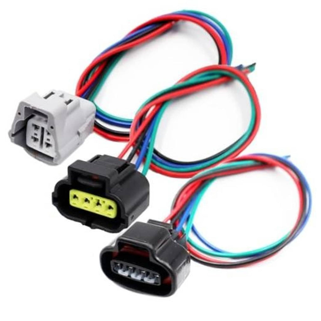 Throttle body wiring connector set with four multi-pin plugs and colored leads