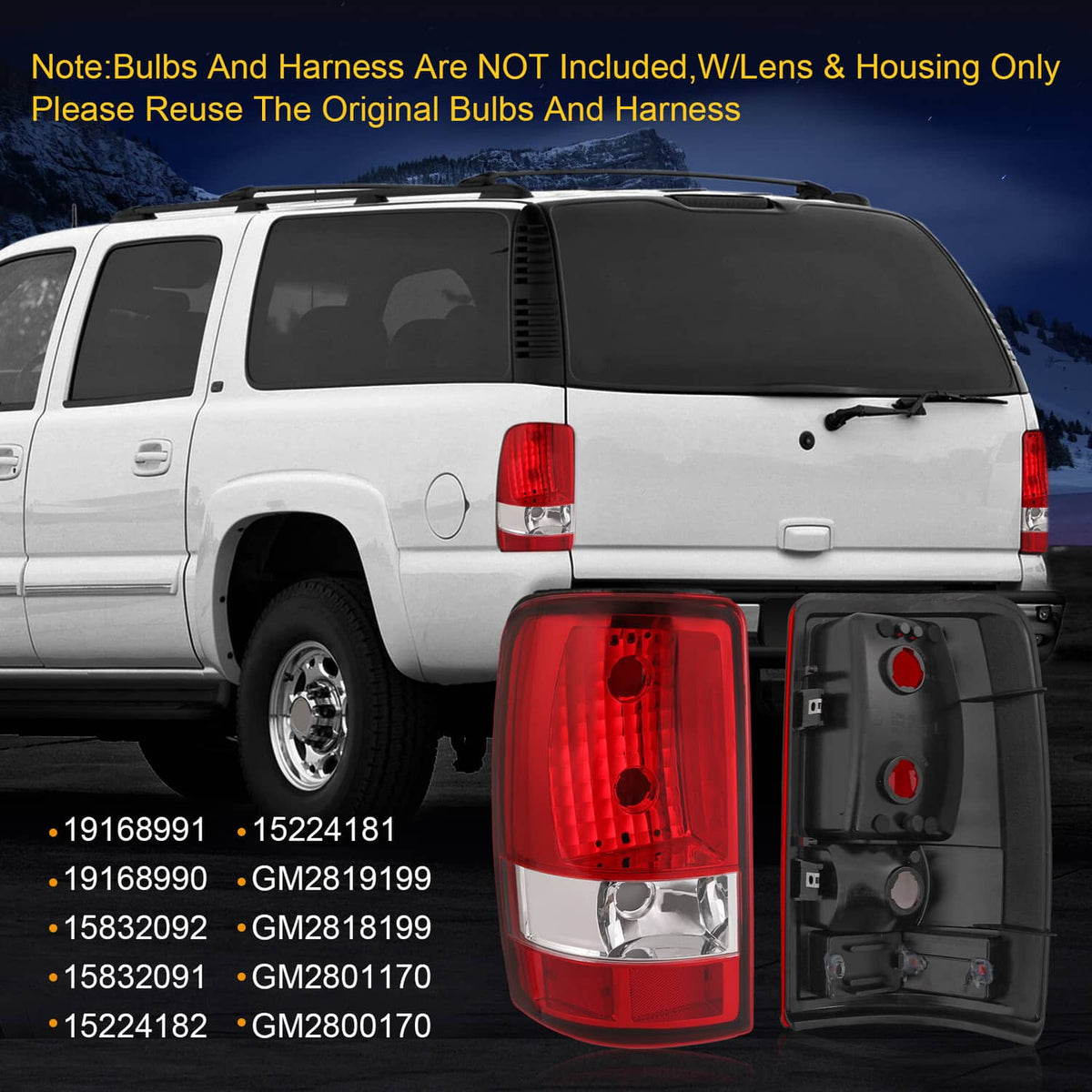 Red and clear rear tail light assembly mounted on SUV body, chrome reflector