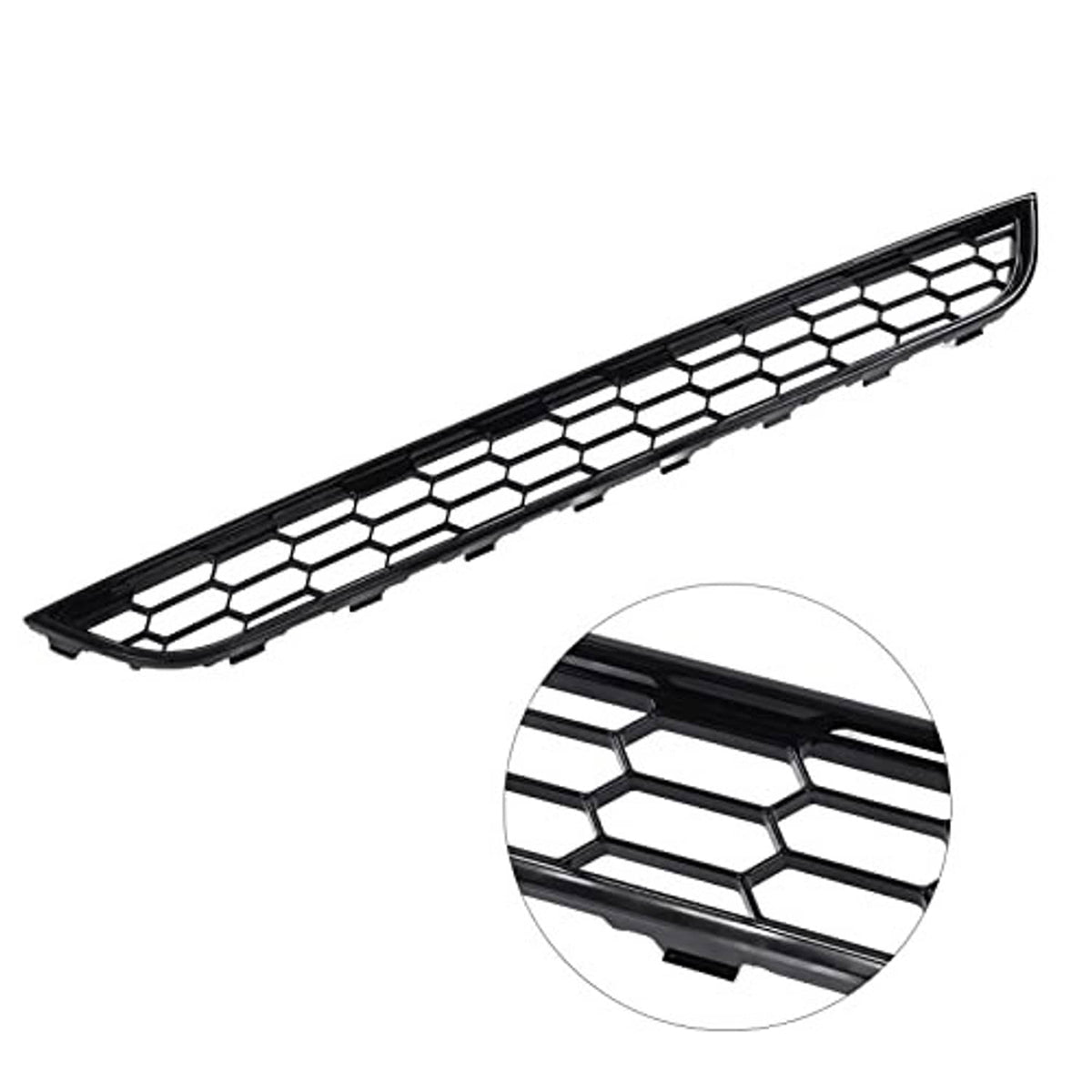 Front grille slat with black hexagon mesh and protective edge trim