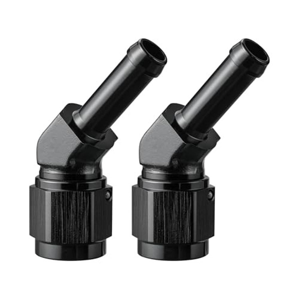 Set of 6AN to 5/16 barb 45-degree hose fittings, black finish