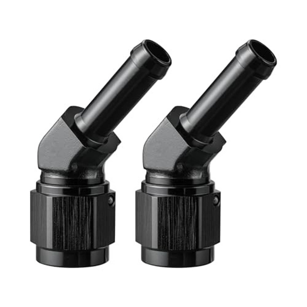 Set of 6AN to 5/16 barb 45-degree hose fittings, black finish