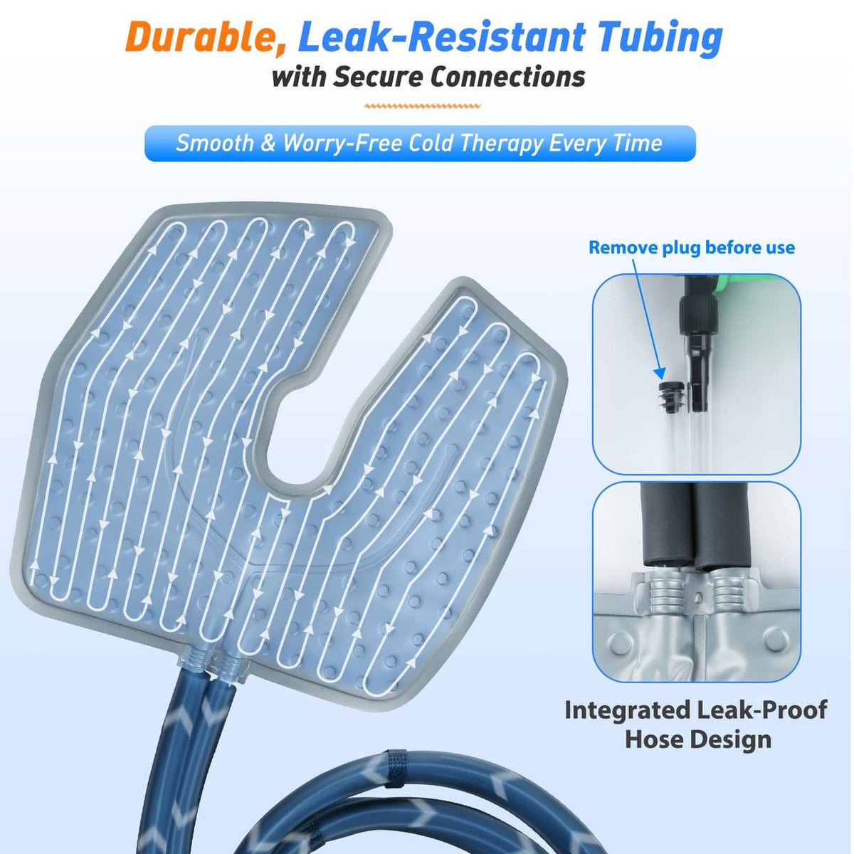 Leak-resistant ice therapy tubing with integrated connected hose design