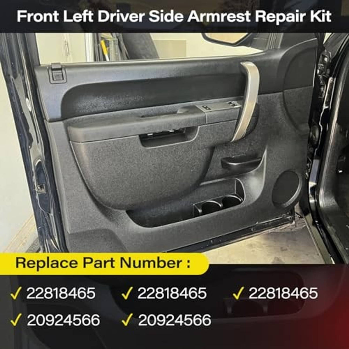Driver-side door armrest replacement kit shown with black interior armrest panel