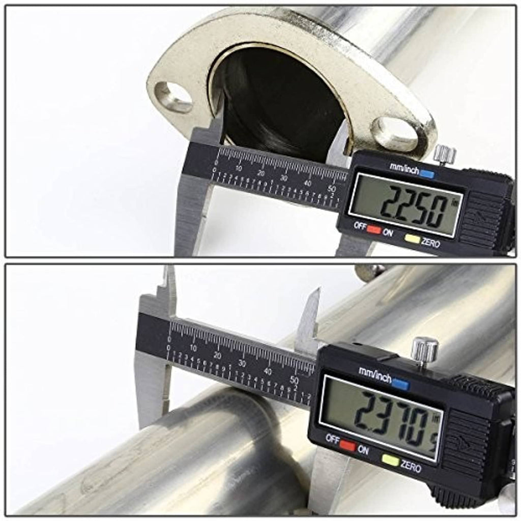 Stainless steel exhaust flange opening measured with digital caliper for size