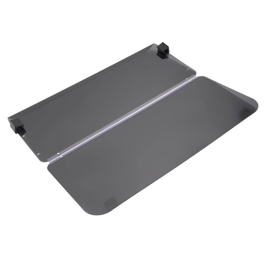 Dark gray tinted fold-down golf cart windshield panel set with side latch mounts