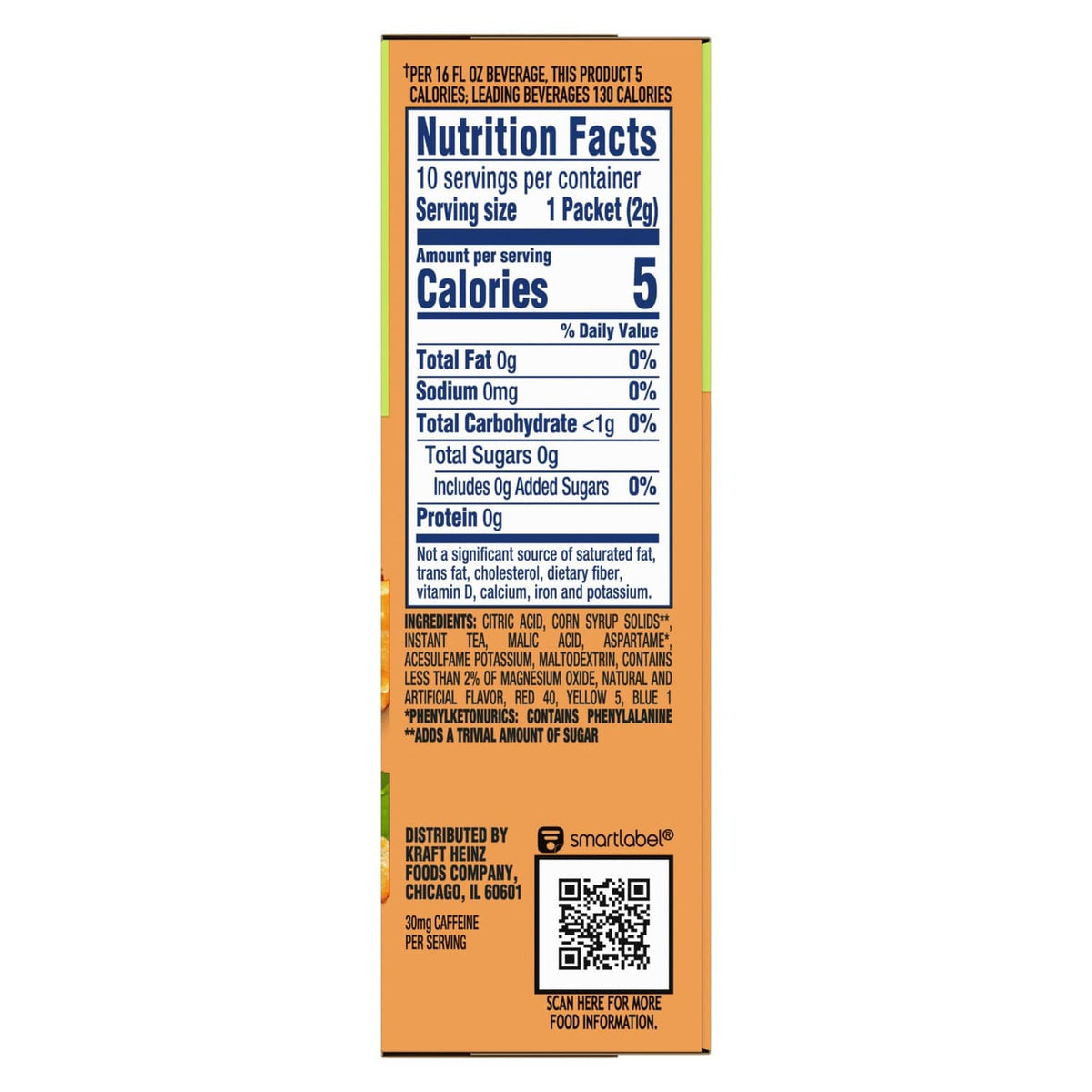 Peach iced tea drink mix nutrition facts and ingredients panel