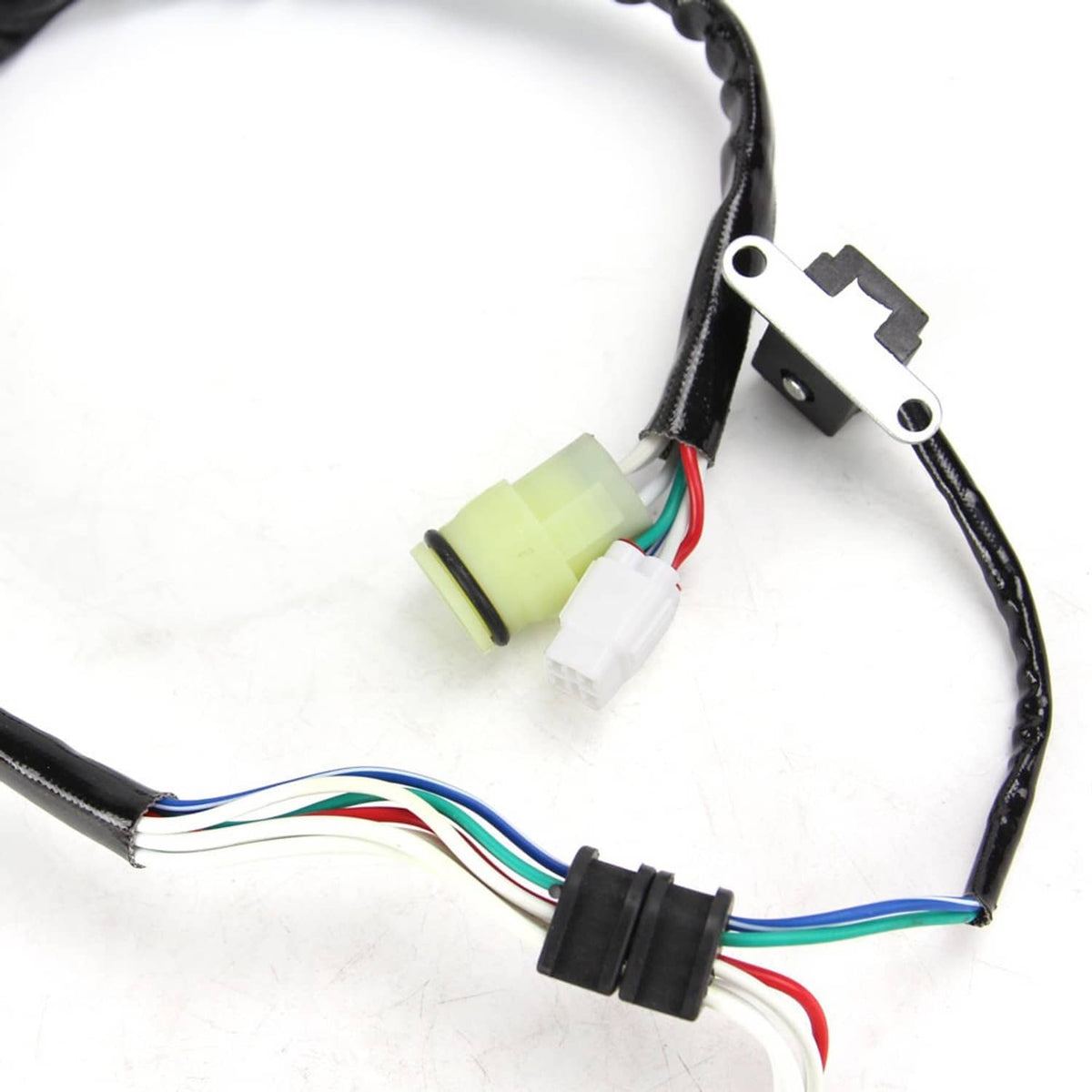 Magneto stator wiring harness with plug connectors and multi-color leads
